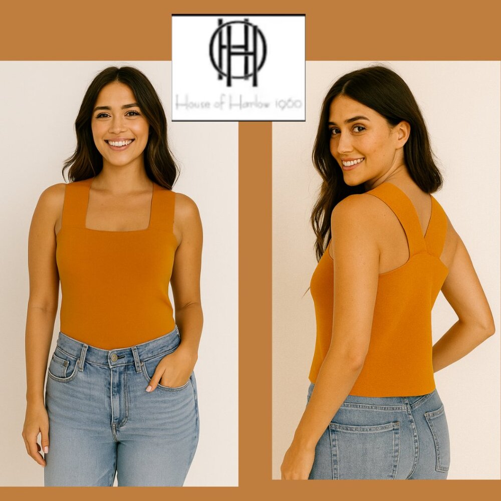 House of Harlow Orange V Shaped Back Crop Wide Strap Top (Size M)